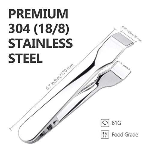 TRUSBER 1 Pack Stainless Steel Ice Tongs 6.7 Inches for Ice & Food Serving
