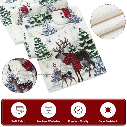 Artscope Reindeer Snowman Christmas Tree Table Runner 13x60 Inch Beige Holiday Decor