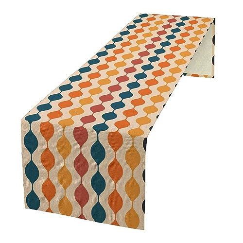 JanJCurt W13 x L90 Mid Century Table Runner Navy Blue Orange Red Geometric (13x90) Farmhouse