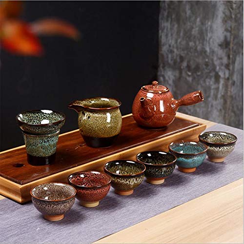 6pc Ceramic Kung Fu Tea Set with 6 Colors - Japanese Sake and Tea Cups, 2.1oz Capacity