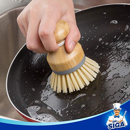 Bamboo Palm Dish Scrub Brush - Ergonomic Kitchen Scrubber (Pack of 2)