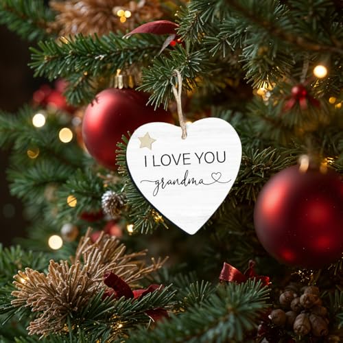 I Love You Grandma Wooden Heart Ornament - Christmas Gift from Grandkids