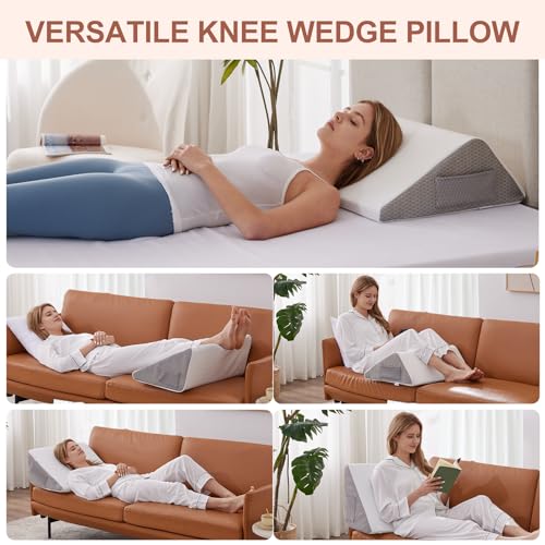 Knee Wedge Pillow for Back Sleeping - Memory Foam Leg Support