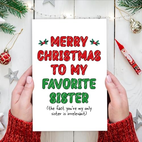 RPJIEKINXU Funny Christmas Card for Sister - Variant #2 with Golden Envelope, Humorous Holiday Greeting, 8x5.3in