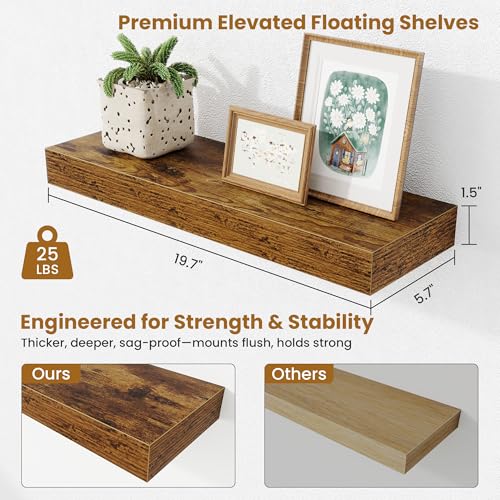 20-Inch Rustic Floating Shelves, Set of 2 Wood Wall Mounted Storage Shelves