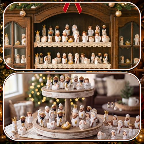 Vertintong Classic 64 Pcs Nativity Scene Mini Jesus Figurines Bulk Set for Christmas