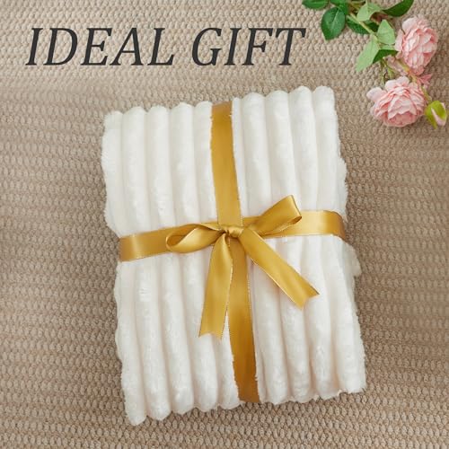BEDELITE Ribbed Fleece Throw Blanket Cream 50"x60" Cozy Soft