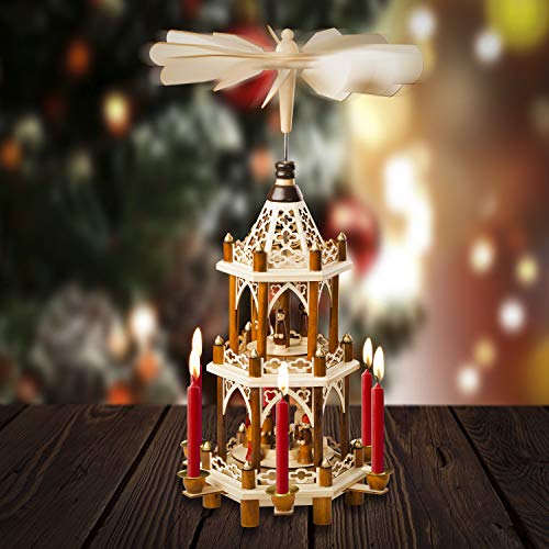 21-Inch Wooden Christmas Nativity Pyramid with 6 Candle Holders
