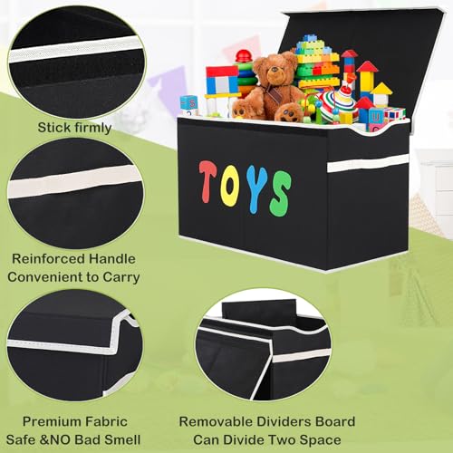 Extra Large Collapsible Toy Chest Storage Box with Lid - Black Linen