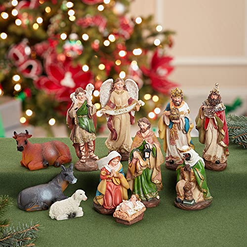 Christmas Nativity Set with 11 Resin Figures - 6 Inch Holiday Decor