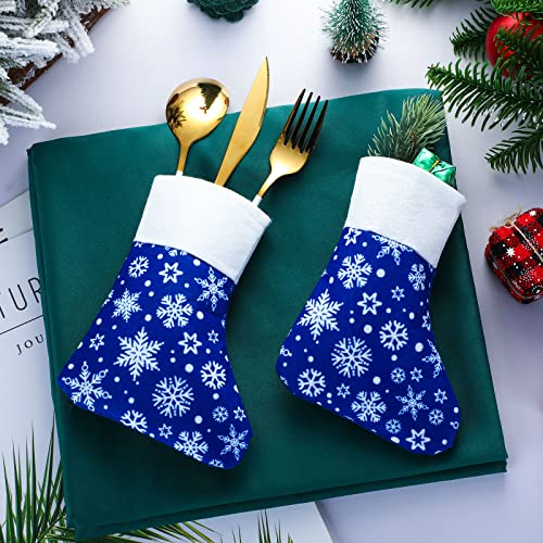 Hoosige 60 Pcs Mini Blue Christmas Stockings Bulk 6.5" Snowflake 3.5" Cuff