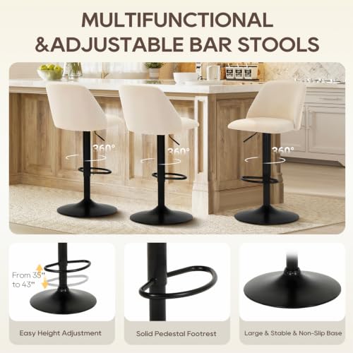 Modern Swivel Bar Stools, Adjustable Height Upholstered Chairs - Set of 2