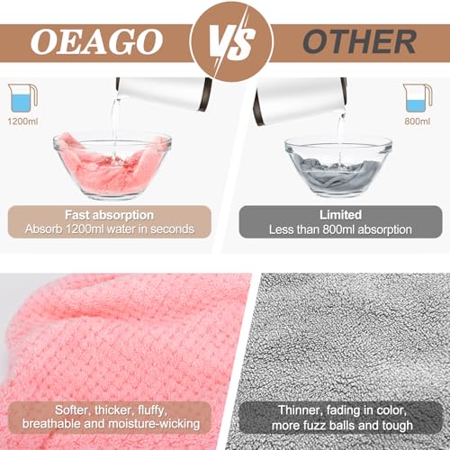 OEAGO Microfiber Hair Towel for Women Teen Girls - Fast Dry, Gentle, Lightweight - Blue, Grey, Pink