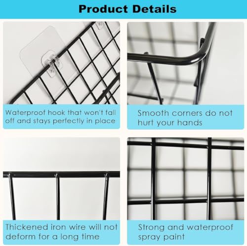 Hanging Metal Bath Toy Storage Basket with Adhesive Hooks - 2 Pack