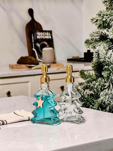 JASAI 2-Pack Christmas Tree Soap Dispensers with Golden Stainless Steel Pumps – Hand, Lotion, or Body Wash