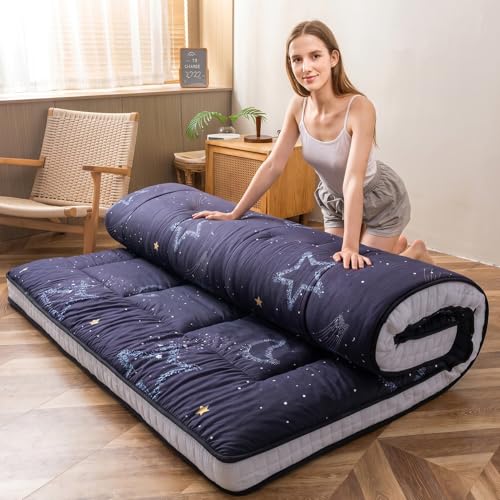 Full Size Japanese Floor Futon Mattress, Quilted Moon and Star Sleeping Pad