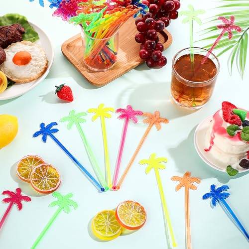 Reallnaive 100 Pcs Coconut Tree Cocktail Swizzle Sticks - Durable Plastic Drink Stirrers