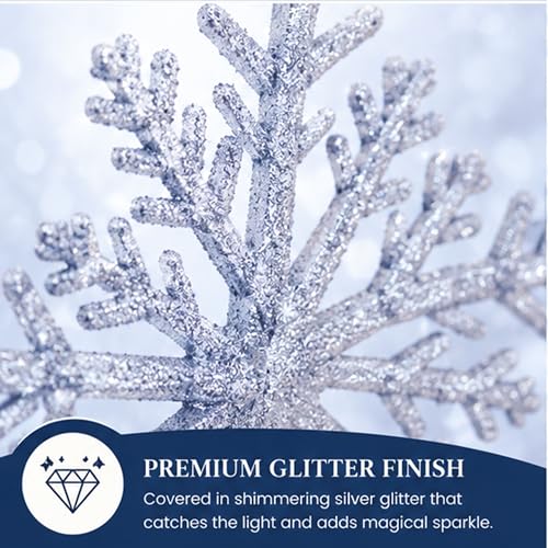 15-Pack Silver Glitter Snowflake Ornaments 12 Inch Large Holiday Decorations