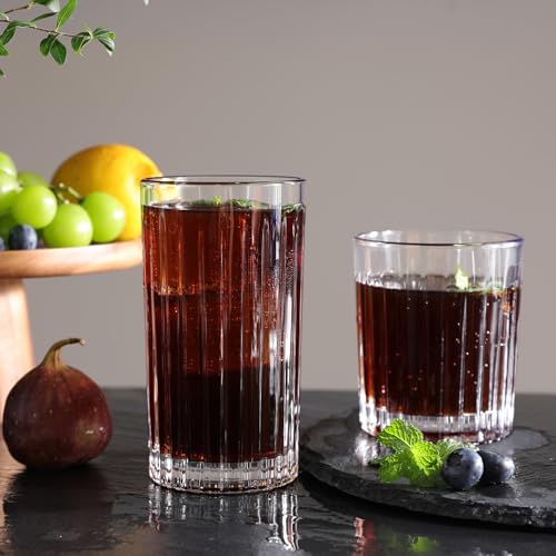 Royalrose Premium VertiLine 13.5oz Tall Highball Glasses Set of 6 - Lead-Free Crystal