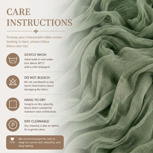 6-Pack Sage Green Cheesecloth Table Runners, 17x108 Inch Boho Gauze Runners