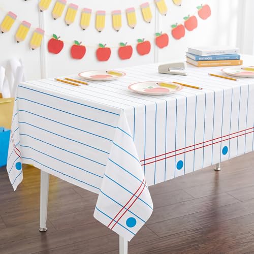 NatNarr 3 Pack Back to School Plastic Tablecloths 54x108 Notebook Paper
