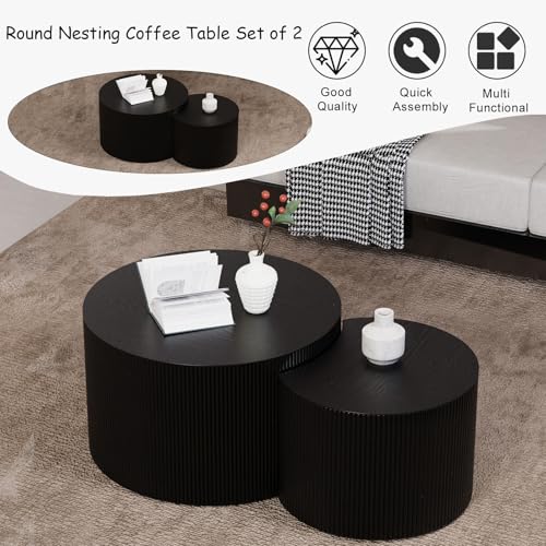 SOUWOFS J Large Set of 2 Modern Nesting Coffee Tables - Space Saving Design