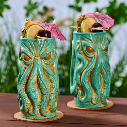 Burns Glass Kraken Ceramic Tiki Mug - 18 oz Hi Ball Set, Nautical Cocktail Cup