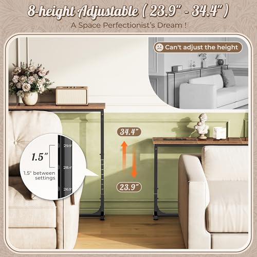 Adjustable Behind-Couch Console Table with Power Outlets and USB Ports