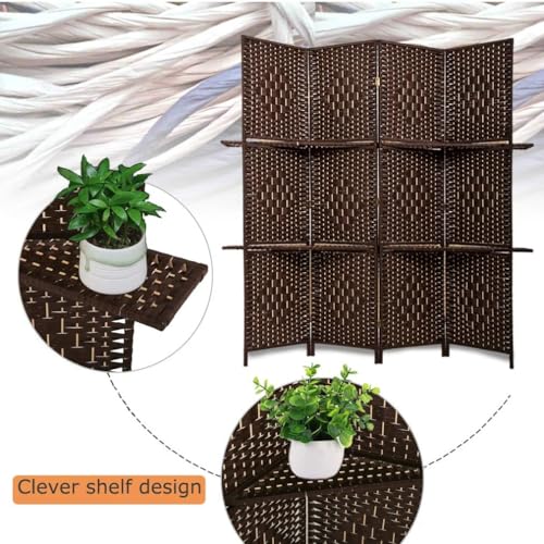 4-Panel Folding Room Divider with Shelves, 5.9ft Wooden Privacy Screen
