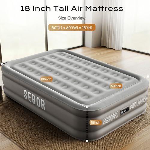 Queen Air Mattress with Built-in Pump - 18" Self-Inflating Inflatable Bed