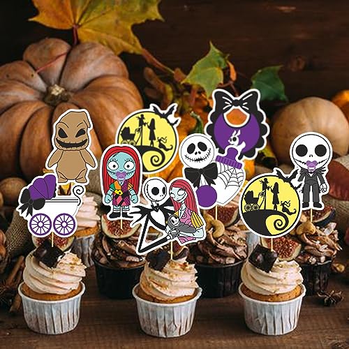 HigzYovn 40Pcs Night Before Christmas Cupcake Toppers – Black Ghost Halloween Cake Decorations