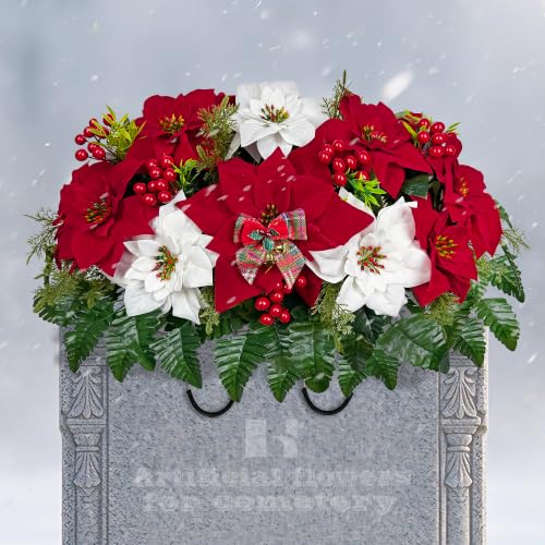 HENOMO Artificial Poinsettia Flowers for Cemetery Gravesite Christmas Decoration