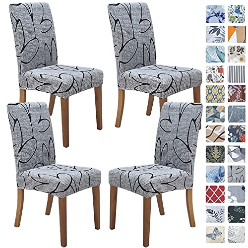 Stretch Dining Chair Covers - Set of 4 Washable Slipcovers in Lotus Gray