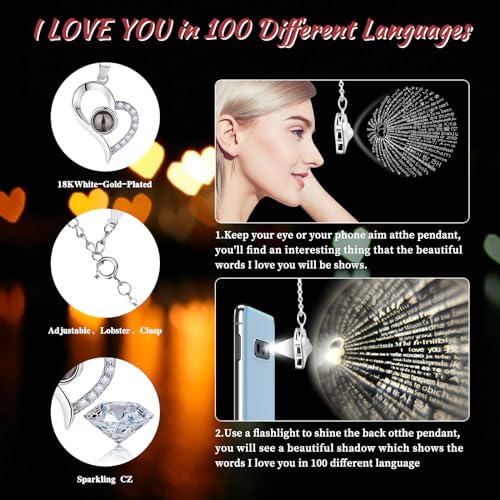 Enerleaf Navy Blue Preserved Rose Necklace Gift for Mom - 100 Languages I Love You Box