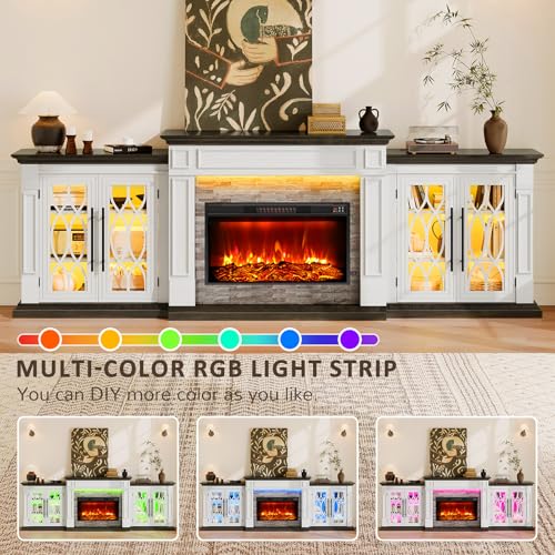 104-Inch Fireplace TV Stand with Electric Heater and Power Outlet
