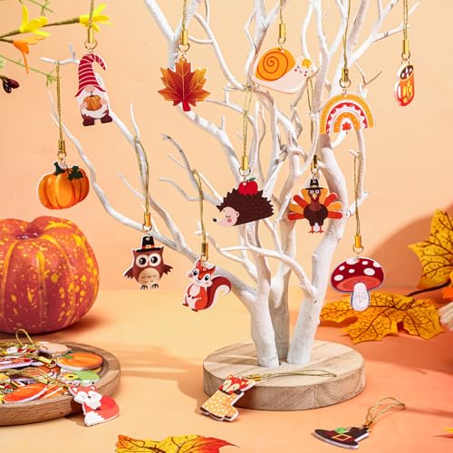36Pcs Fall Tree Ornaments, Double-Sided Acrylic Autumn Hanging Decorations
