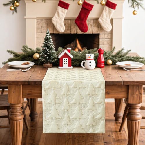 Artscope Beige Christmas Tree Table Runner 13x72 Inch Holiday Decor