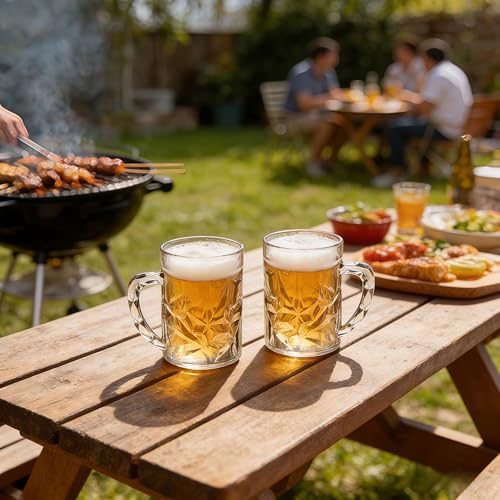 19oz Acrylic Beer Mugs with Handle - Durable Plastic Stein Set of 2