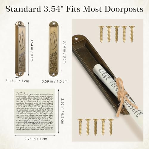 5-Pack Metal Mezuzah Cases with Kosher Scrolls - 3.54 Inch Doorpost Plaque