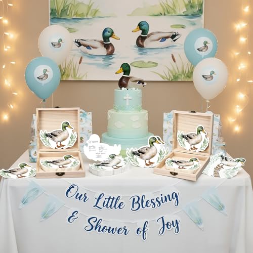 Mallard Duck Baby Shower Prediction & Advice Cards with Wooden Keepsake Box