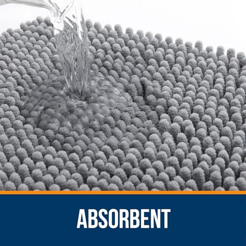 OLANLY Extra Soft Chenille Bath Rug 30x20 - Absorbent Non-Slip Mat (Grey)