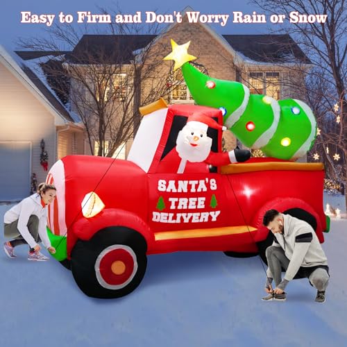 7Ft Christmas Inflatable Santa Driving Truck with Lights, Yard Decoration