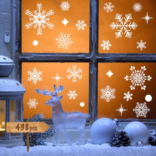 NEWMIAO White Snowflake Window Clings 438-Piece Christmas Decor Set