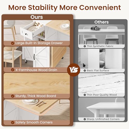Folding Dining Table for Small Spaces with Storage, Drawer and Wheels
