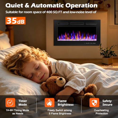 30-Inch Electric Fireplace Wall Mounted and Recessed Heater with Remote