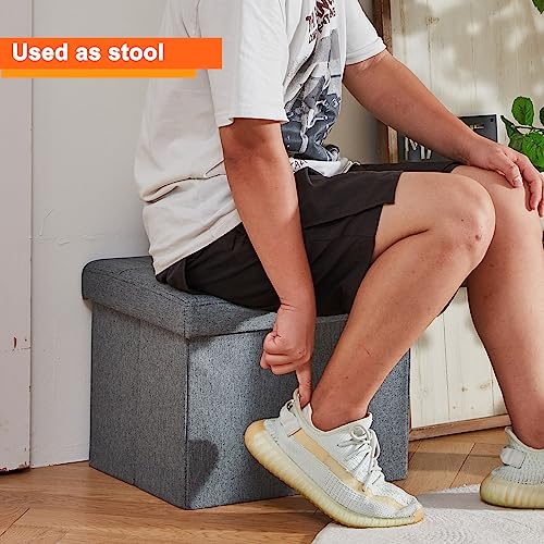 Foldable Storage Ottoman Footrest Stool - Small Grey Footstool (17x13x13 In)