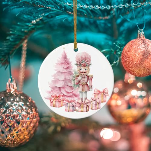 Pink Floral Nutcracker Ornament - Christmas Ceramic Tree Decoration - TTBDKKDM