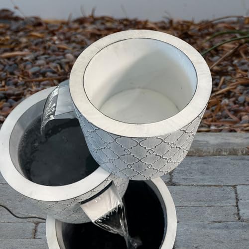 33.5-Inch Modern Zinc Metal Tiered Water Fountain with Integrated Planter