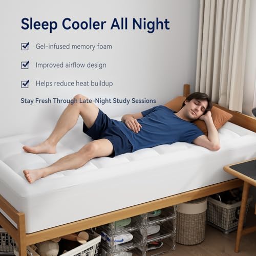ELEMUSE Twin XL 3 Inch Memory Foam Mattress Topper, Cooling Gel & Pillow Top