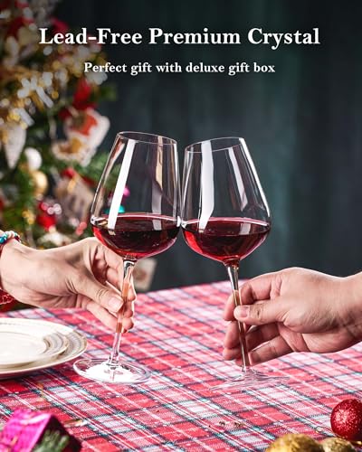 JBHO Set of 4 Italian Style Lead-Free Crystal Bordeaux Wine Glasses 18oz - Gift Ready